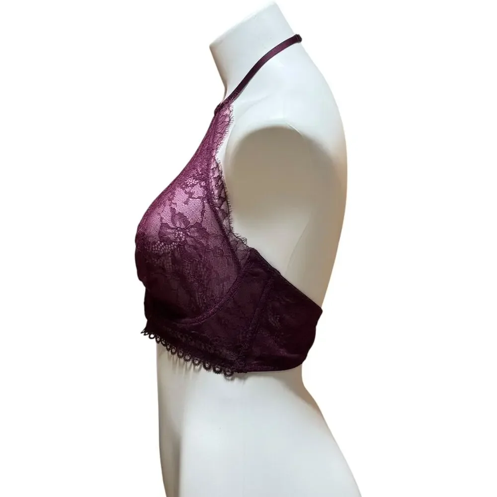 Victoria's Secret Very Sexy Lace Halter Underwire Bralette Wine Purple 36D